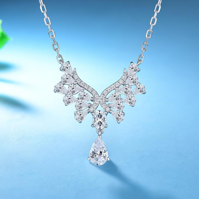 Sterg Sier Angel Wing Necklace White Topaz CZ Water Drop Pear Cut Jewelry | Gift for Women