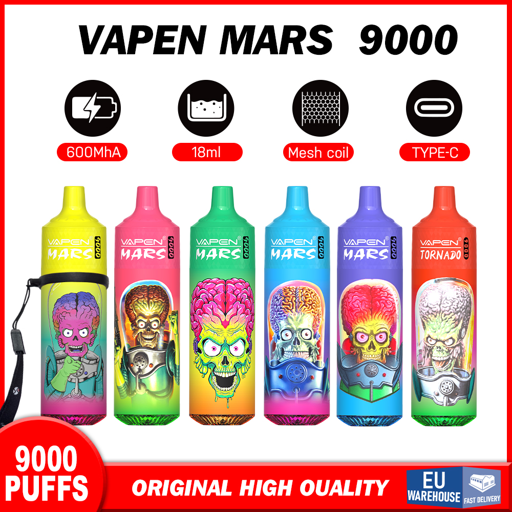 VAPER 9000 Puffs Fumot Puff Tornado 9000 9k Original Vapen MARS vaper Disposable Vape E-cigarettes Features Mesh Coil 18ml Prefilled Rechargeable Disposables Vapes