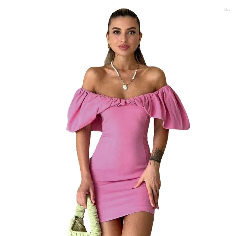 Casual Dresses Womens Sexy Solid Slim High Waist Mini Dress Spring Elegant Party Formal Women Off-Shoulder Slash Neck Backless