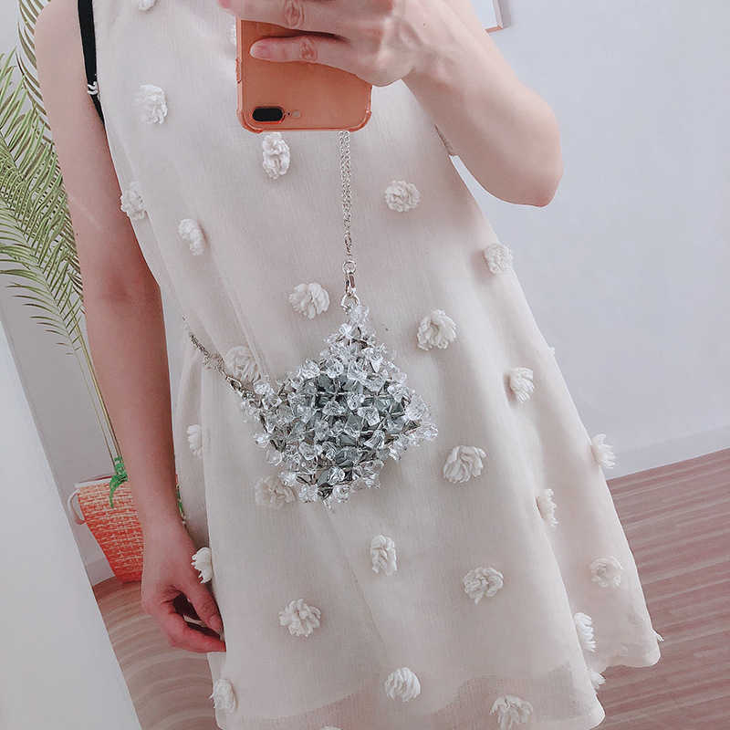 Shoulder Bags Illusionary Alien Crystal Chain Bag Handmade Beaded Small Body Transparent Fairy Phone 240427