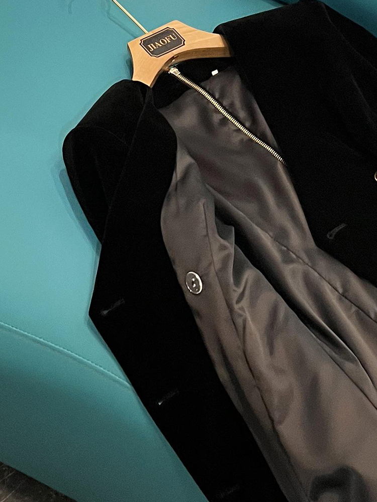 2024 Spring Black Solid Color Single-Breasted Dress Long Sleeve V-Neck Buttons Short Casual Dresses D4J261556