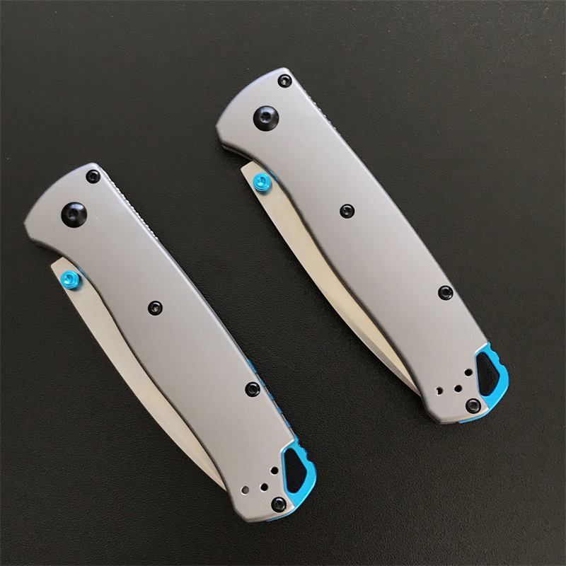 Titanium Alloy Handle 535 Folding Knife Stone Wash D2 Blade Outdoor Camping Safety Pocket Knives