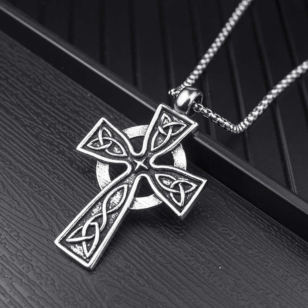 Wolf Tide Cross Jesus Pendant Hip Hop Necklace Antique Silver Color Titanium Steel Pendant Personality Collar Chain Valentine's Day Gift For Boyf
