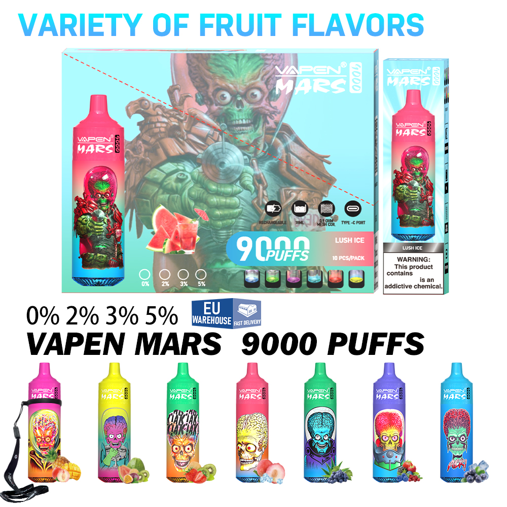 Stock EU Fast Shipping VAPEN Mars 9000Puffs 9k puff Disposable Vape Electronic Cigarette Prefilled Oil Rechargeable E Cigs Wape FUMOT BANG TORNADO 12K Puff Bar Vaper