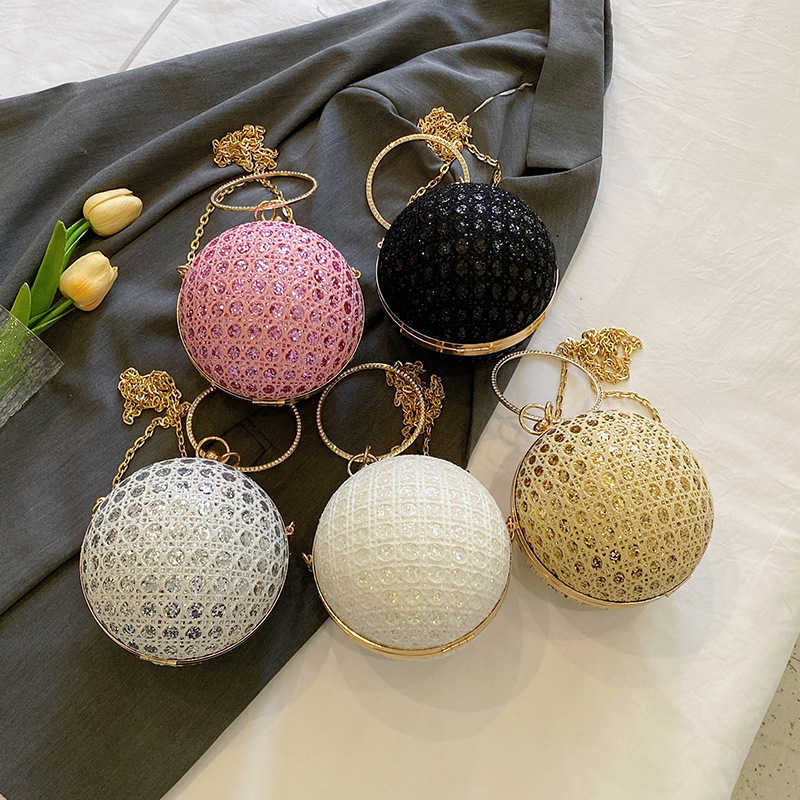 Shoulder Bags Fashionable and Stylish Sparkling Sequins Round Ball Bag Women s Textured Metal Ring Hand Held Small Square Bag 240427