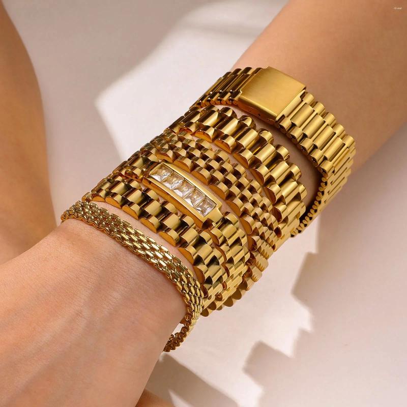Link Bracelets 2024 Stainless Steel Watchband Bracelet Watch Straps 12mm 18K Gold Plated Banding For Women Jewelry Gifts