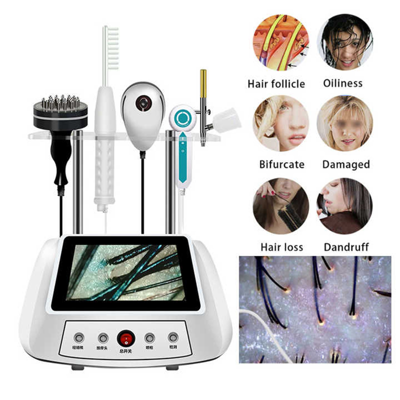 All-in-one Scalp Care Hair Health Device 5 Handles HD Follicle Camera Scalp Massage High Frequency Comb Meridian Brush Hair Loss Treatment Device
