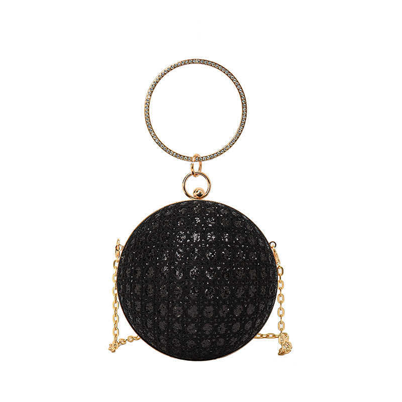Shoulder Bags Fashionable and Stylish Sparkling Sequins Round Ball Bag Women s Textured Metal Ring Hand Held Small Square Bag 240427