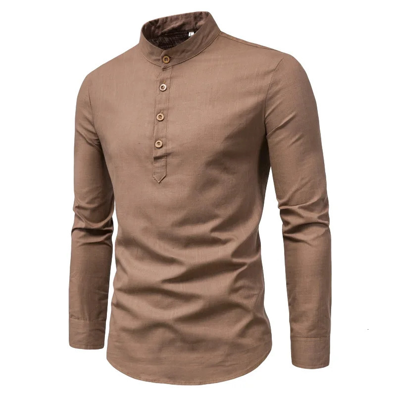 Men Formal Elegant Shirt Long Sleeve Cotton Linen Shirts Blouses Business Social Male Normal Dress Top Clothing 240219