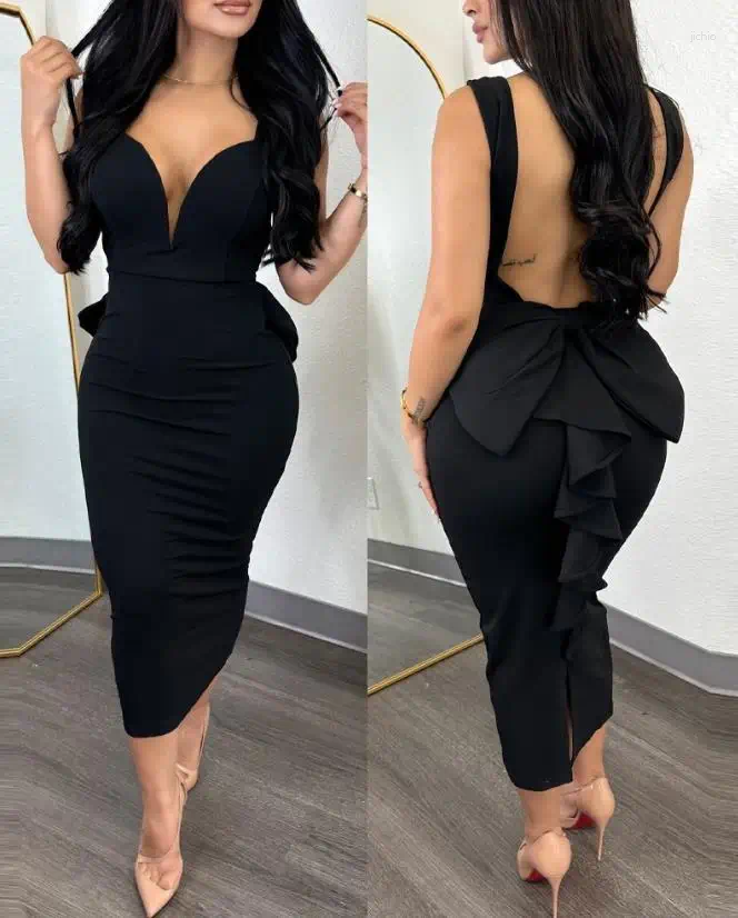Casual Dresses Dropped Ruffle Edge Sexy Backless Party Dress Fashion Selling Womens Wear
