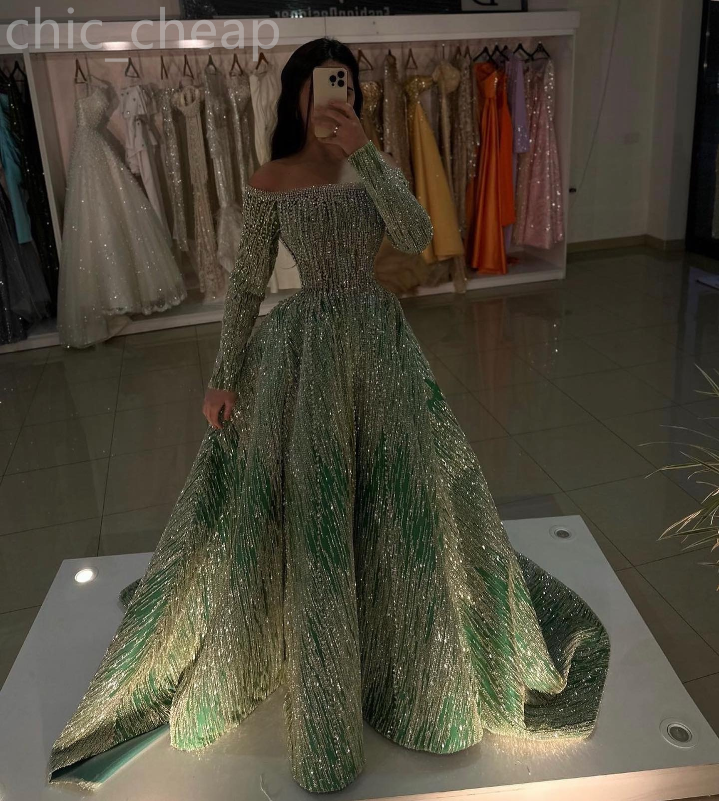 Green Ebi Aso Dark A E Prom Dress Crystals Beaded Evening Formal Party Second Reception Th Birthday Engagement Gowns Dresses Robe De Soiree Zj Es 6660