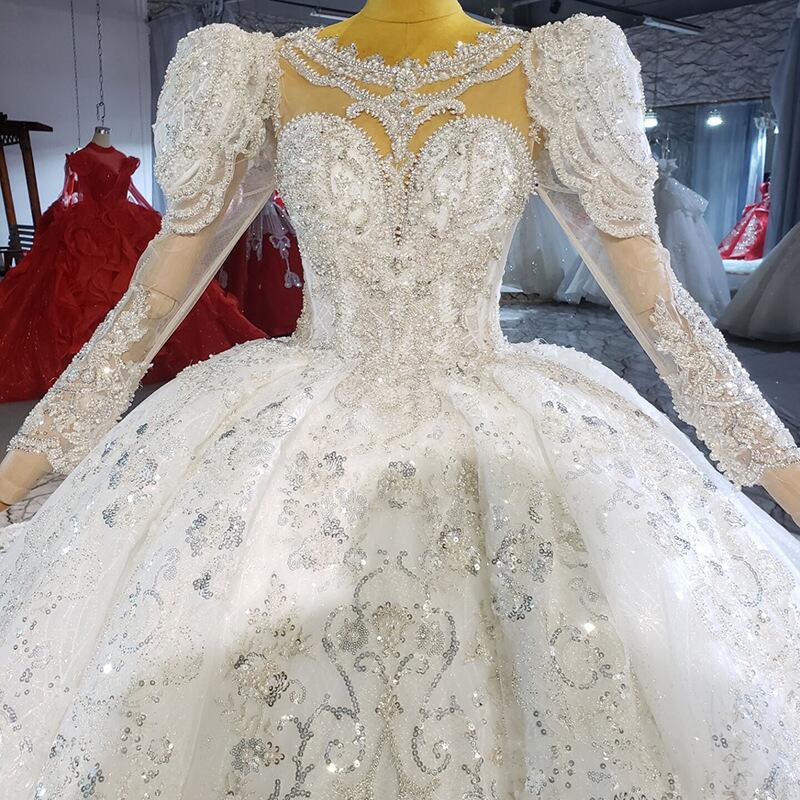 Modern Shine Beads A-Line Wedding Dress Jewel 3D-Lace Ball Gown Plus Size Sweep Train Bridal Gowns Dress Vestido De Novia Size Color Customized