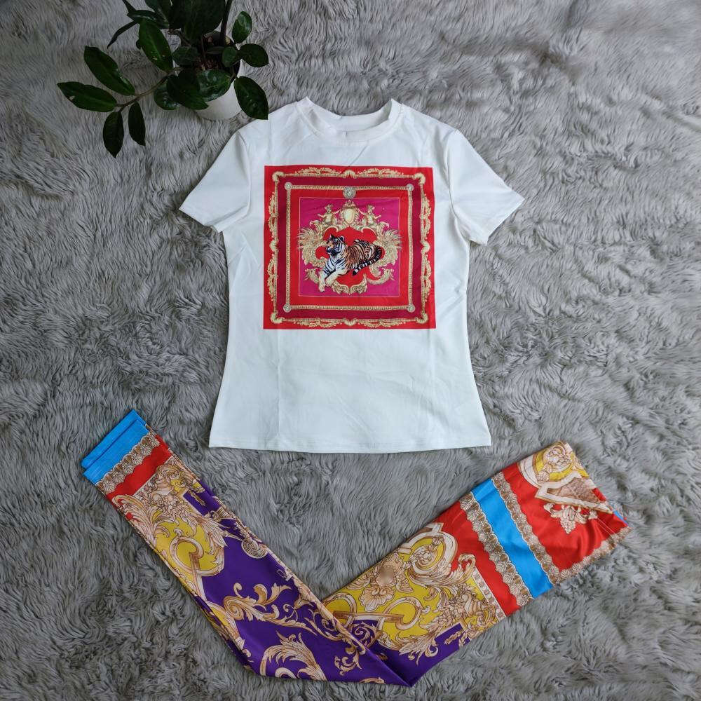 Womens Tracksuit Two Piece Pants Casual Print Crew Neck T Shirt And Trousers Set 2024 Summer Outfits Sweatsuit