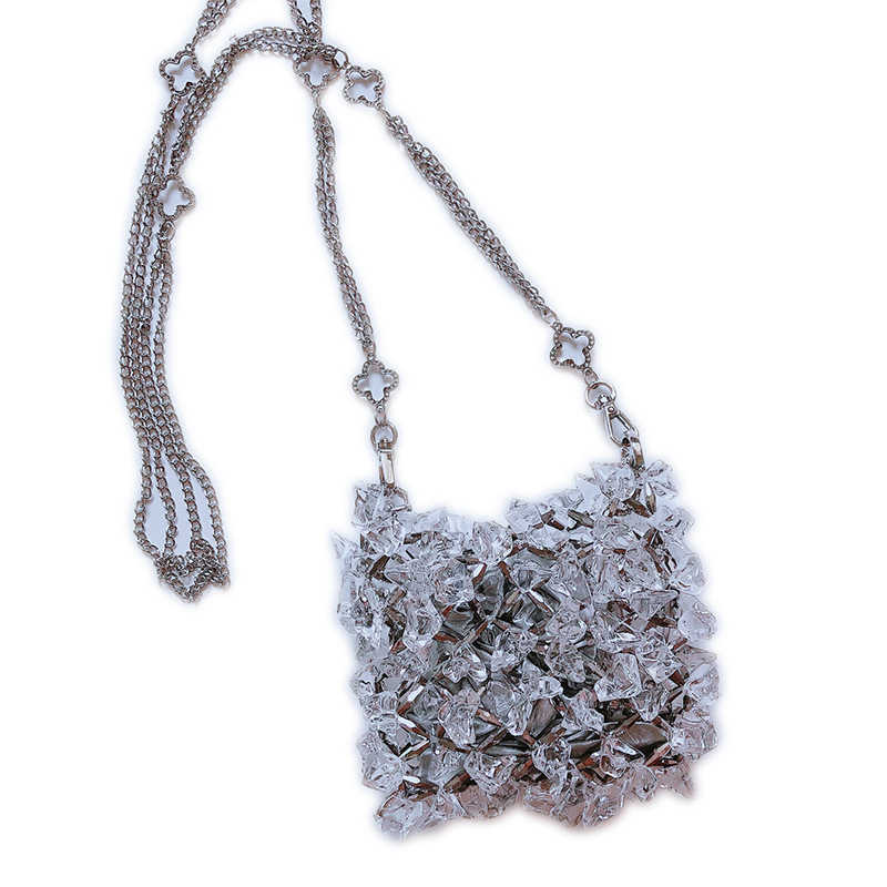 Shoulder Bags Illusionary Alien Crystal Chain Bag Handmade Beaded Small Body Transparent Fairy Phone 240427