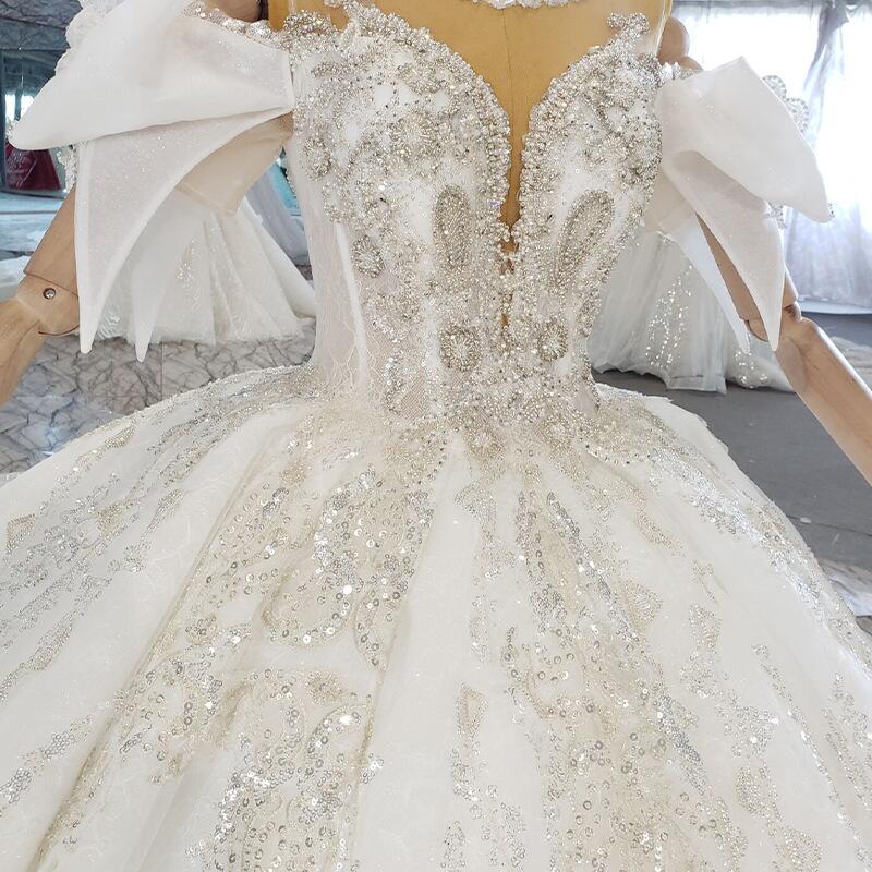 Modern Shine Pearls A-e Wedding Jewel 3D-Lace Ball Gown Plus Sweep Train Bridal Gowns Dress Vestido De Novia Size Color Customized