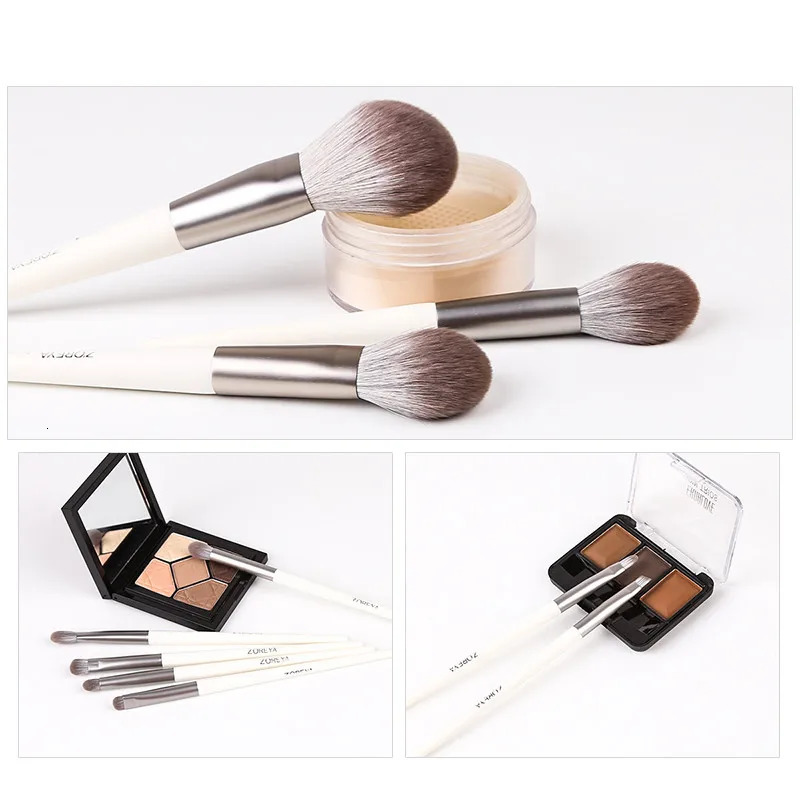 ZOREYA Makeup Brushes Set Cosmetics Eye Shadow Blending Blushlip Powder Highlighter Silver Eyeshadow Kabuki Professional Tools 240220