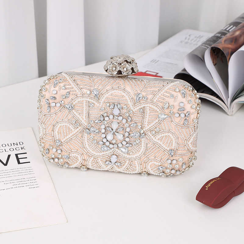 Shoulder Bags New Style Diamond Inlaid Banquet Beaded Dress Bag Women s Flower One Shoulder Small Square 240427