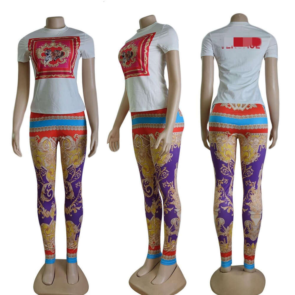 Womens Tracksuit Two Piece Pants Casual Print Crew Neck T Shirt And Trousers Set 2024 Summer Outfits Sweatsuit