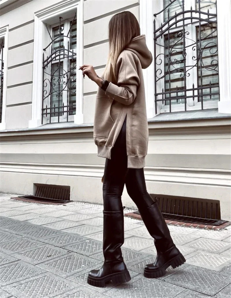 2024 Spring Oversize Hoodie Womens Hoodies Dress Solid Black Female Loose Fashion Casual Streetwear Lady Pullover 240223