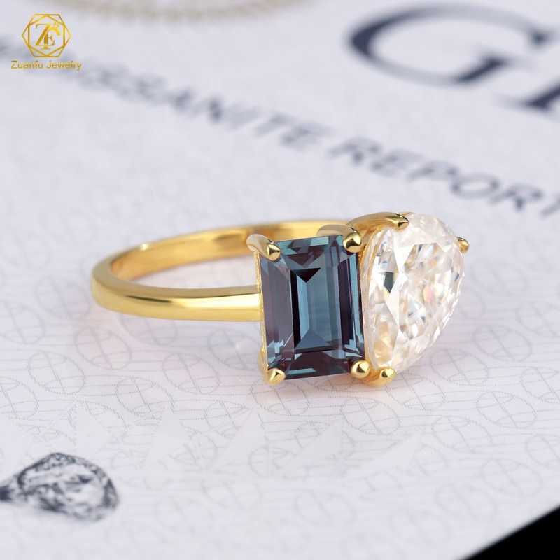 Sterg Sier Color Change Emerald cut Lab grown Alexandrite Jewelry Beautiful Cluster Pear Moissanite Engagement Ring Free shipping