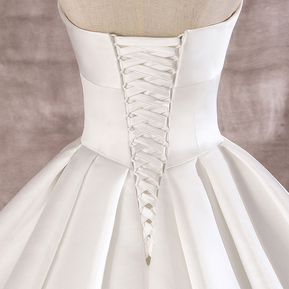 Lustrous Satin Simple A-Line Wedding Dresses Ivory Shiny Off Shoulder Sleeveless Princess Bridal Gowns Lace Up