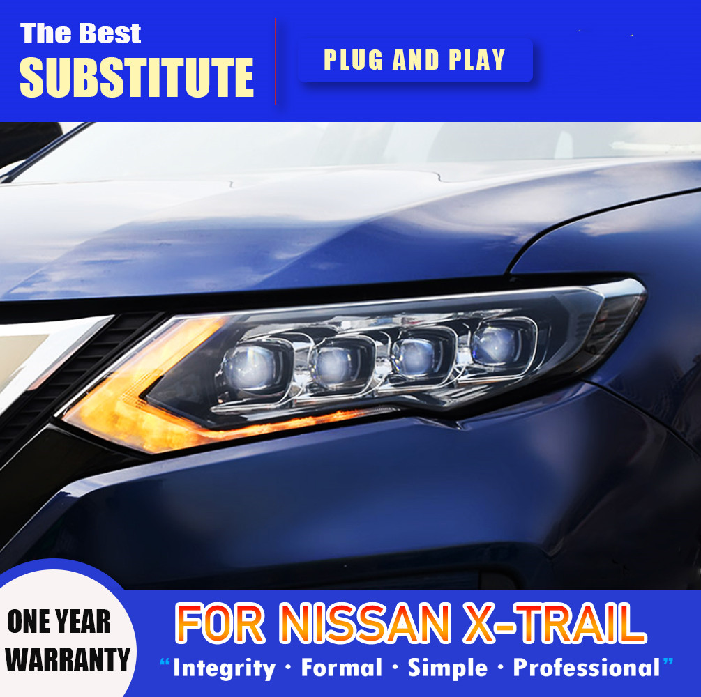 Headlight Assembly for Nissan X-Trail 20 17-20 20 LED Headlight Projector Lens Dynamic Turn Signal Angel Eye Lights
