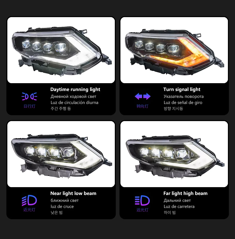 Headlight Assembly for Nissan X-Trail 20 17-20 20 LED Headlight Projector Lens Dynamic Turn Signal Angel Eye Lights