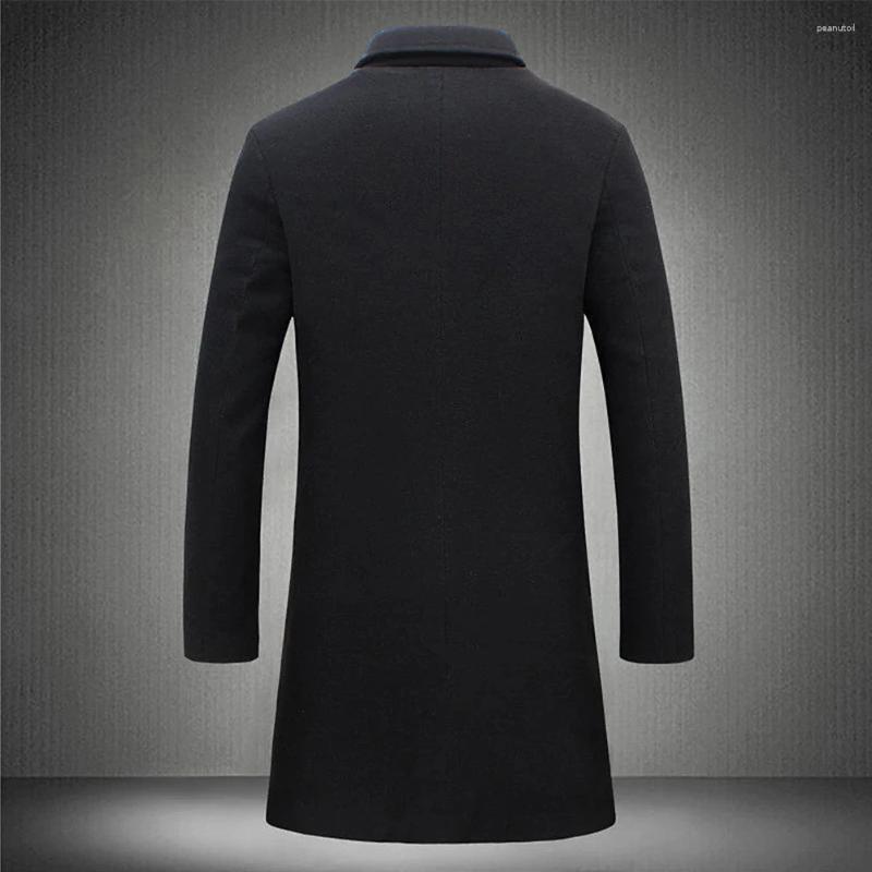 Men's Trench Coats Atutumn Winter Long Warm Wool Coat For Men Solid Color Single Breasted Blends-Overcoat Tops Clothing