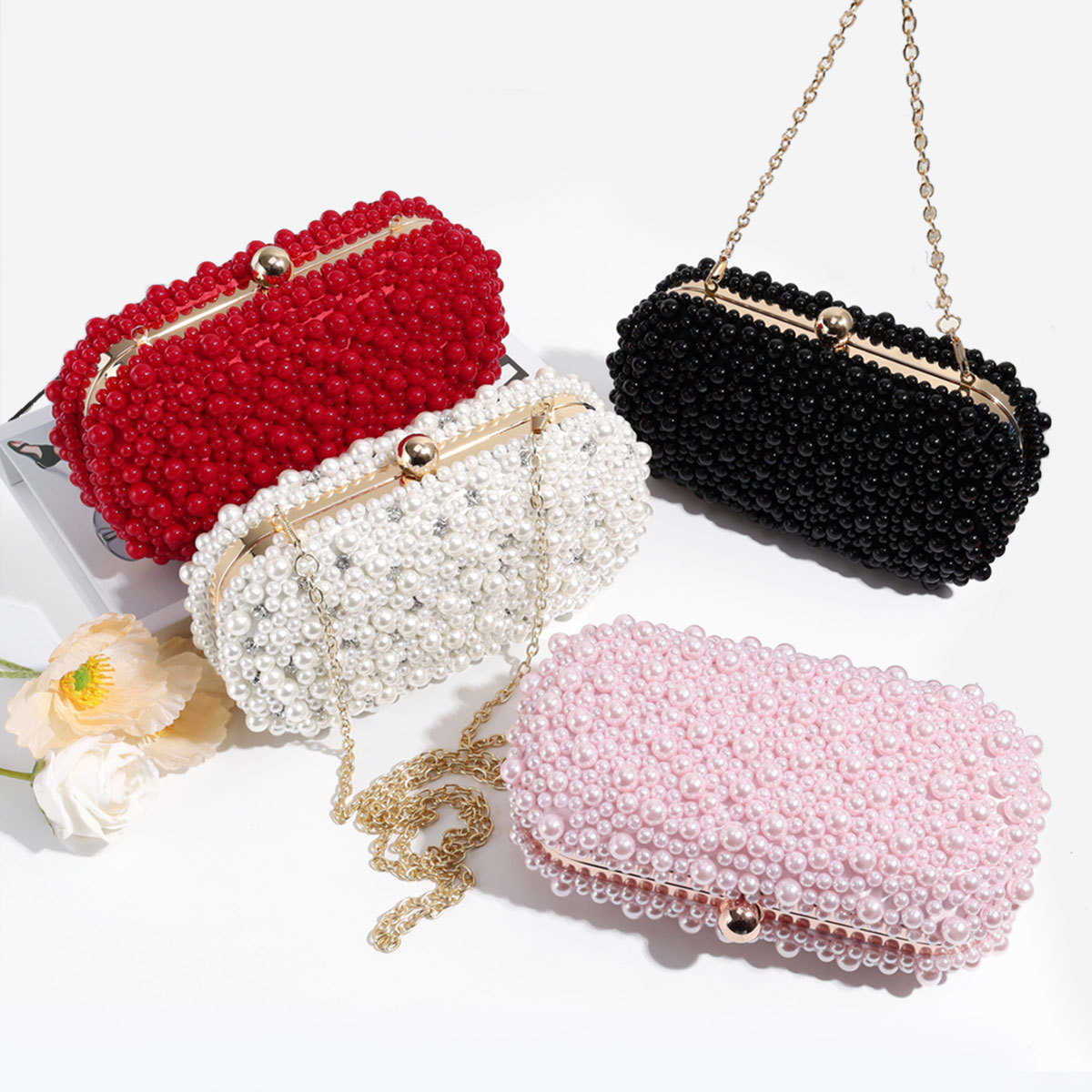 Shoulder Bags 2024 Beaded New Dinner Handbag Pearl Water Diamond Dress Bag Versatile Diagonal Straddle Ladies 240427