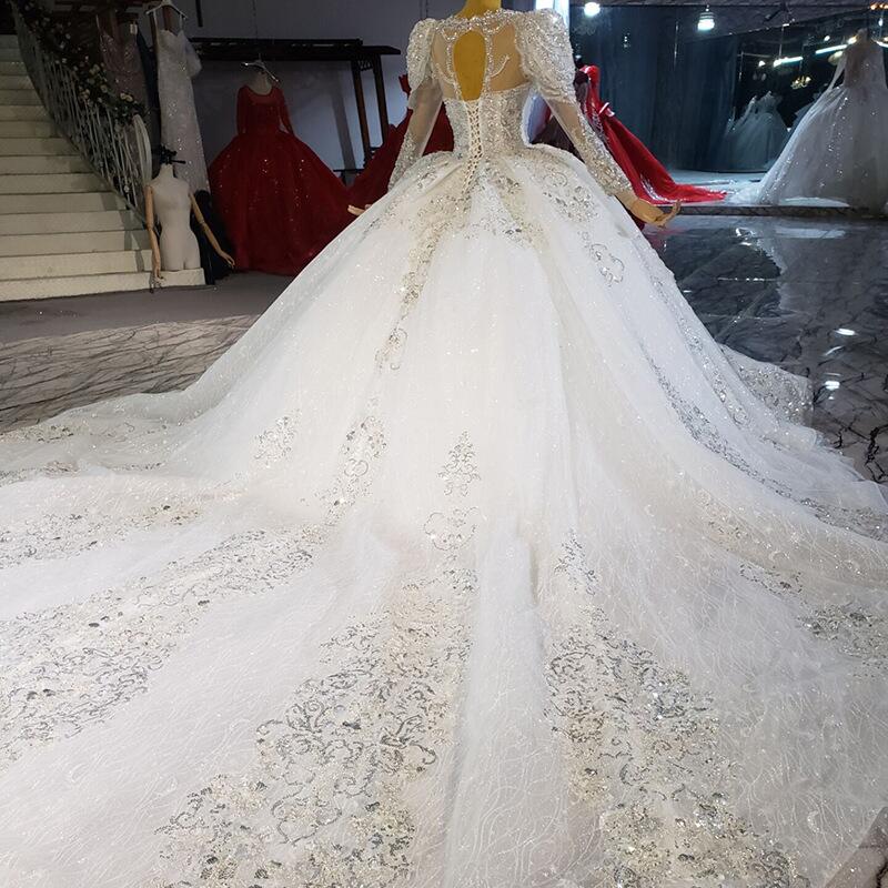 Modern Shine Beads A-Line Wedding Dress Jewel 3D-Lace Ball Gown Plus Size Sweep Train Bridal Gowns Dress Vestido De Novia Size Color Customized