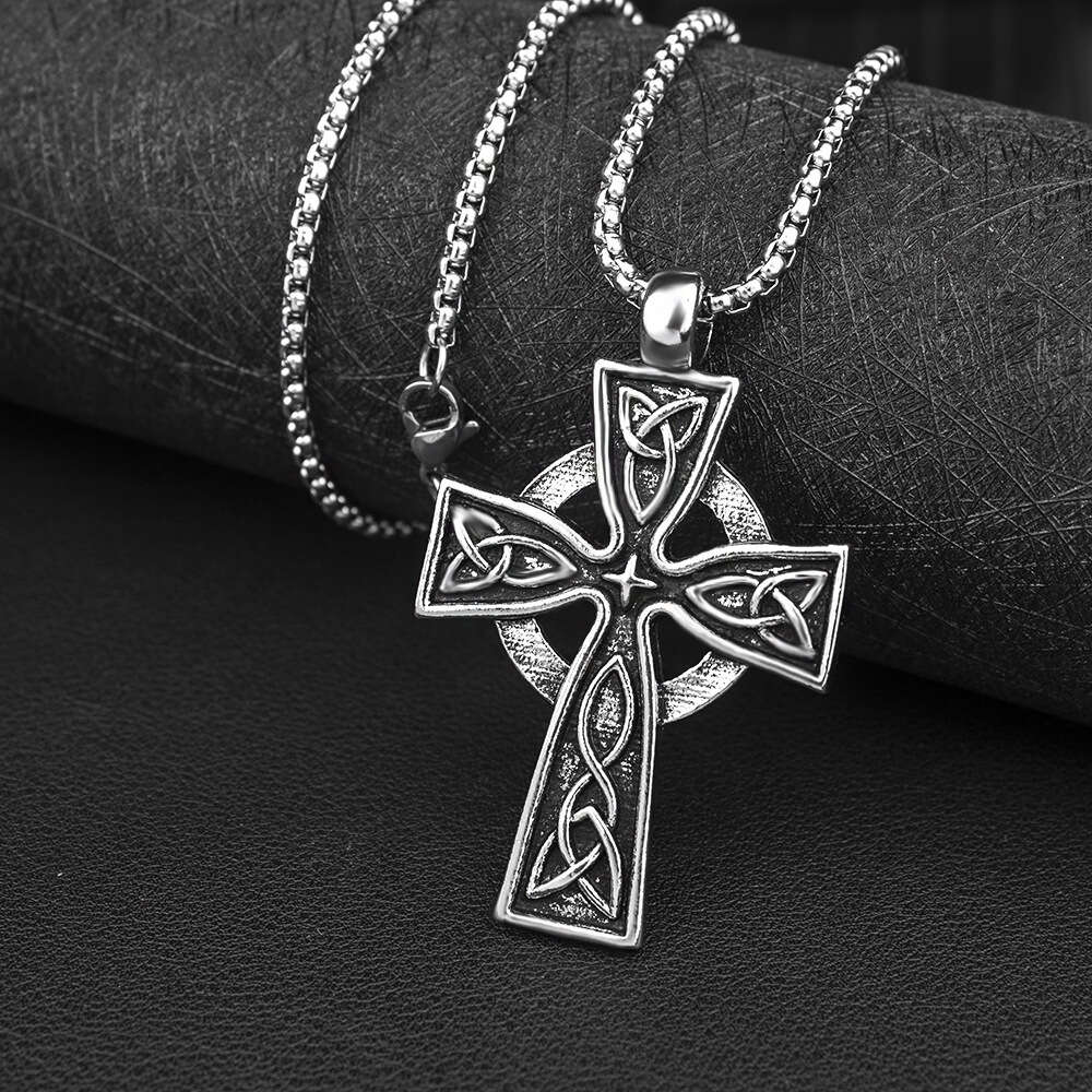 Wolf Tide Cross Jesus Pendant Hip Hop Necklace Antique Silver Color Titanium Steel Pendant Personality Collar Chain Valentine's Day Gift For Boyf