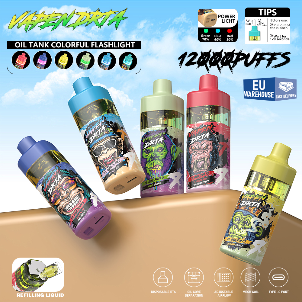Eu Germany warehouse puff 12000 VAPEN DRTA 12000 puffs vape puff 12k disposable vapers Refillable razz bar puffs vapes disposable 10k 12k 15k With LED light