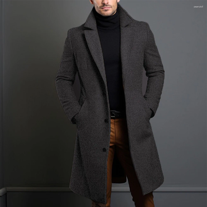 Men's Trench Coats Atutumn Winter Long Warm Wool Coat For Men Solid Color Single Breasted Blends-Overcoat Tops Clothing