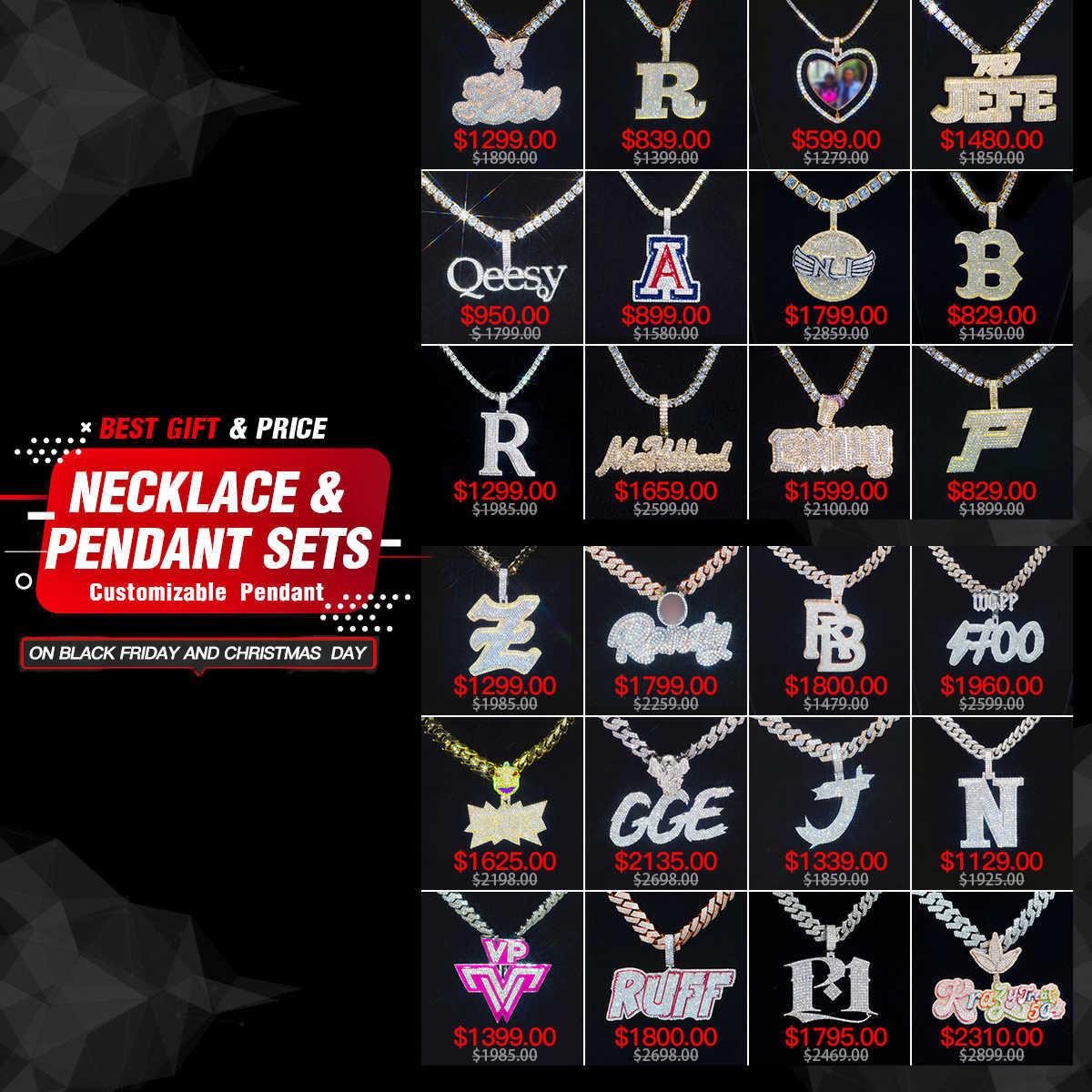 No.1 Factory VVS Moissanite Diamond Pendant Necklace Iced Out Hip Hop Letter Name Pendant Chain For Men Custom Fine Jewelry