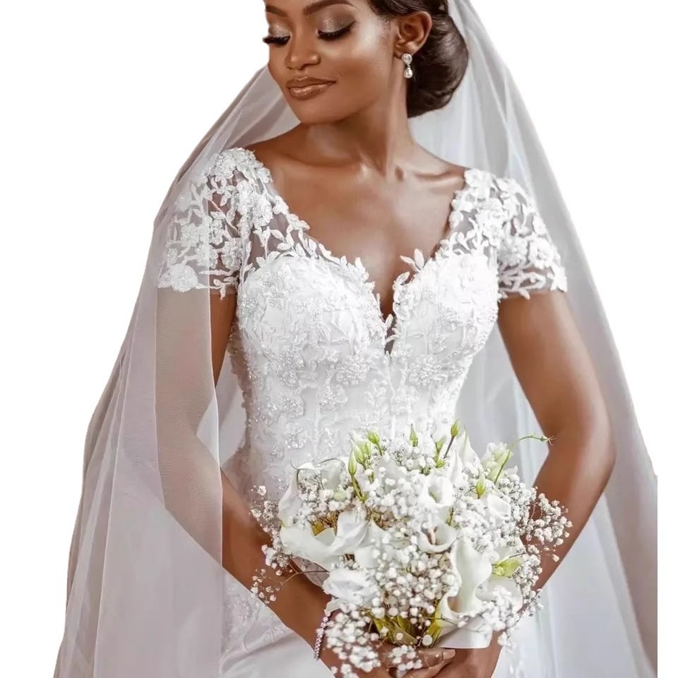 Elegant Wedding Dresses 2024 mermaid lace Appliqued Tulle Backless Long Summer Bridal Gowns Sweep Train Garden Open Back Boho Bohemian Country Beach