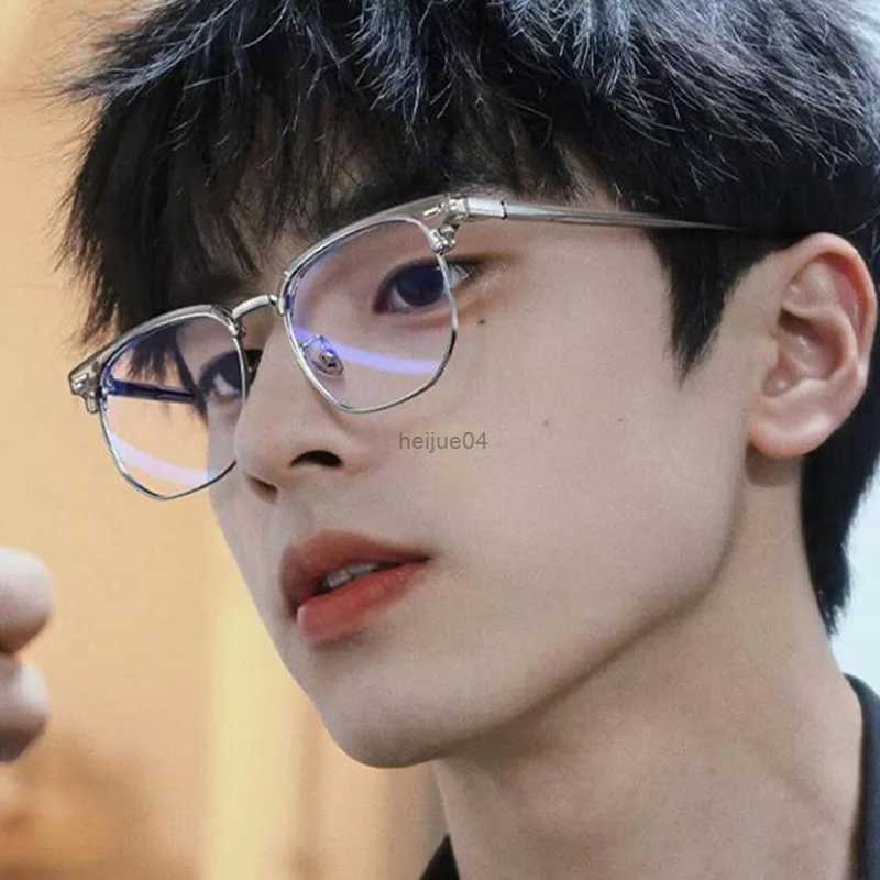 Eyeglass Frame Fashion unisex square Plain glasses for men women Metal frame glasses polygon eyeglasses Gentle Black anti blue light glasses