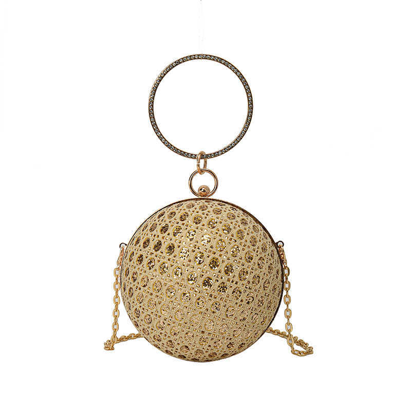 Shoulder Bags Fashionable and Stylish Sparkling Sequins Round Ball Bag Women s Textured Metal Ring Hand Held Small Square Bag 240427