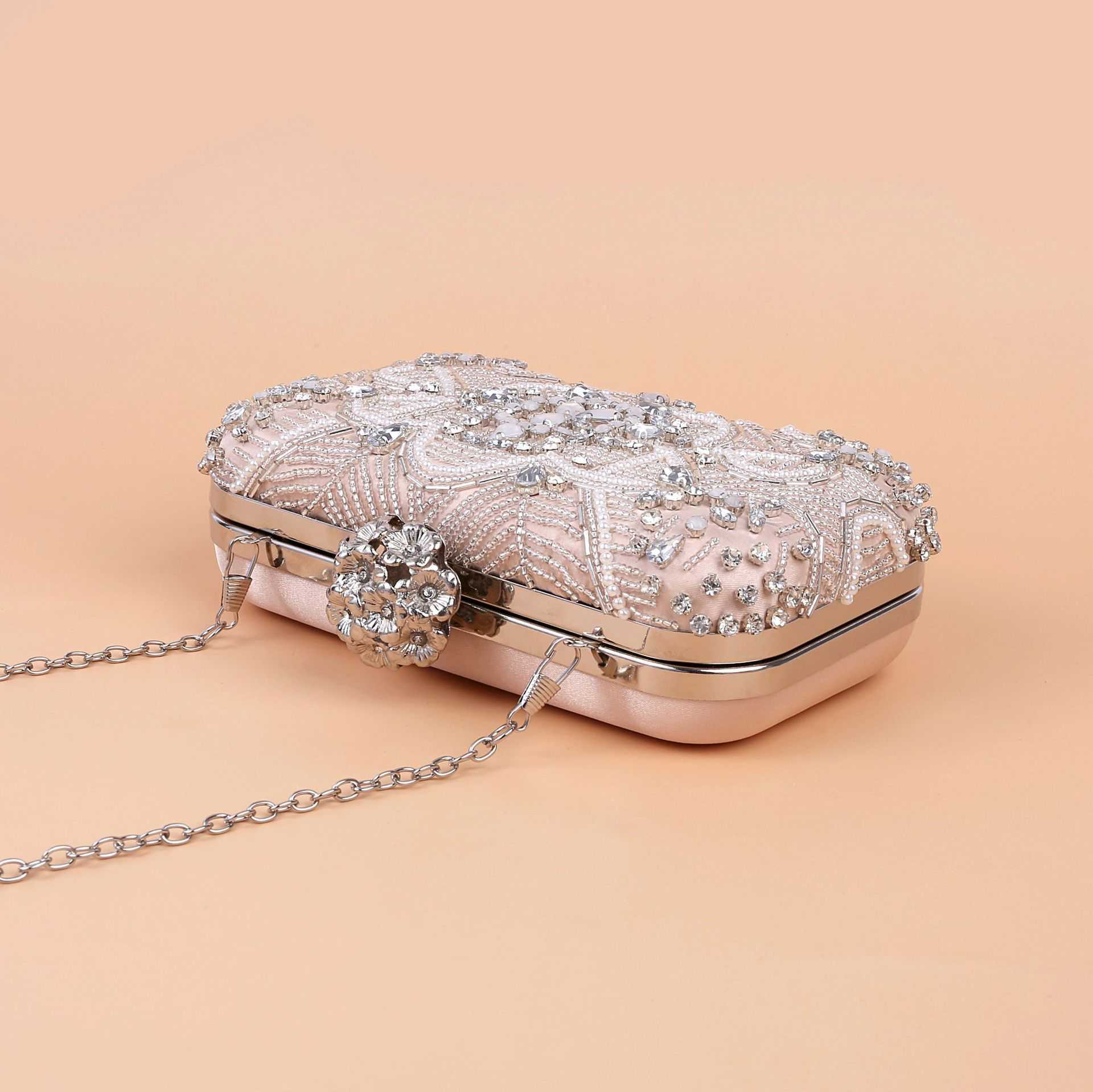 Shoulder Bags New Style Diamond Inlaid Banquet Beaded Dress Bag Women s Flower One Shoulder Small Square 240427