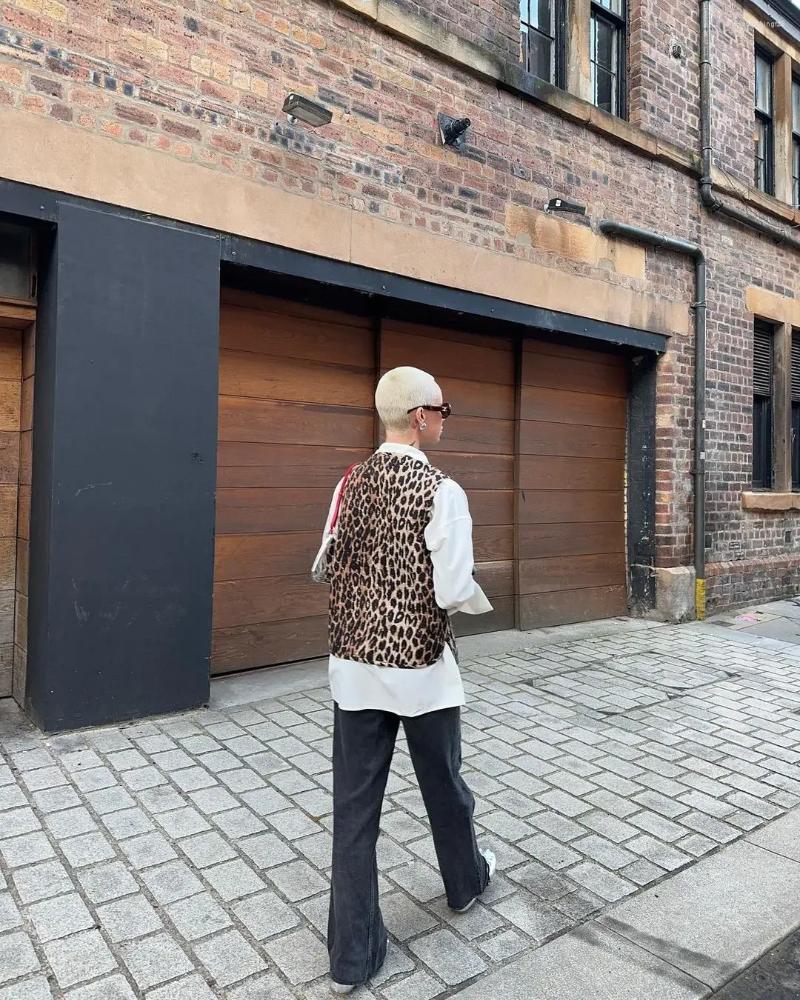 Leopard Print Lace Up Bow Vest Elegant V Neck Sleeveless Cropped Jacket For Women Chic Fashion Outwear