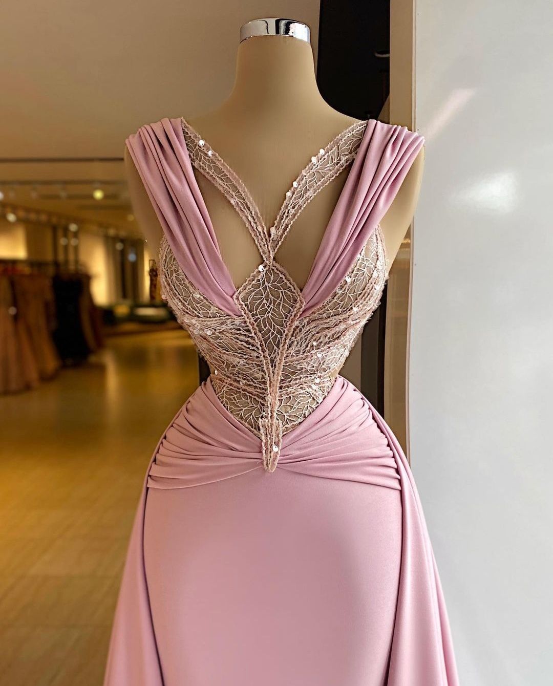 Evening Simple Lace Sequins Mermaid Prom Dress Detachable Train Sleeveless Formal Party Dresses Custom Made Es