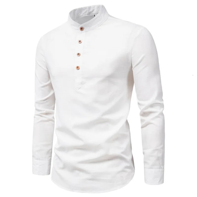 Men Formal Elegant Shirt Long Sleeve Cotton Linen Shirts Blouses Business Social Male Normal Dress Top Clothing 240219