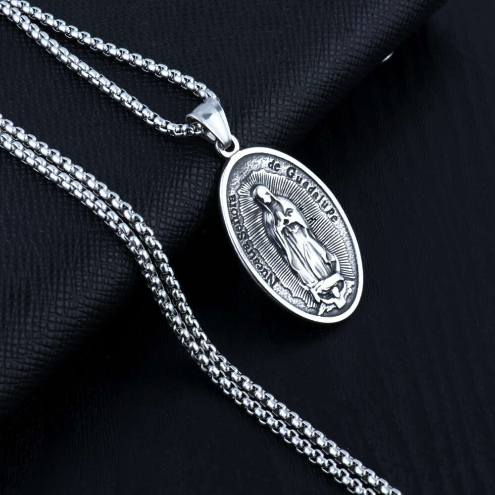 Wolf Tide New Jewelry Virgin Mary Oval 3d Pendant Necklace Antique Silver Color With Steel Chain Christian Religious Jewelry Accessories Wholesale Col