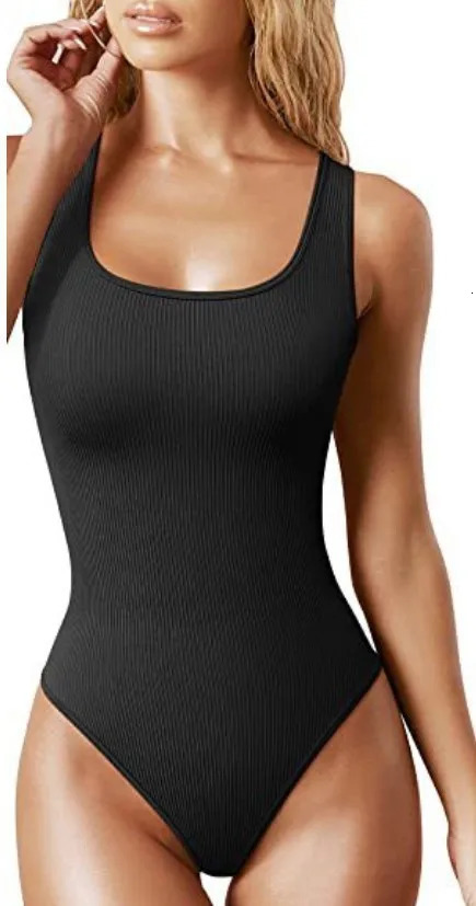 Seamless Bodysuit Shapewear Women Square Neck Tummy Control Thong Body Shaper Sexy Ribbed Tank Tops Slimming Jumpsuit 240220