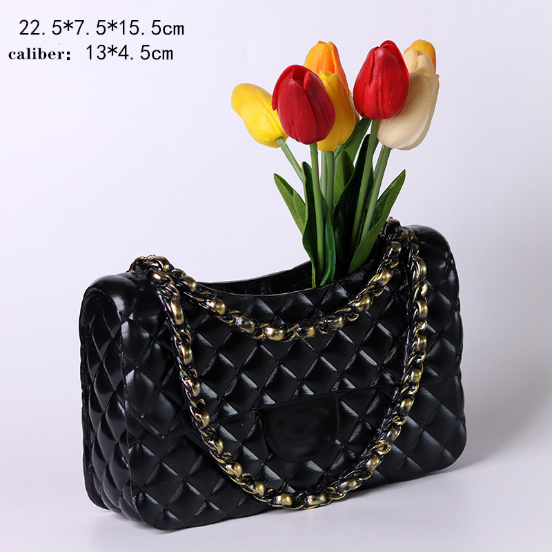 Designer bag shape vase home tabletop decoration vase personalized solid color chain bag vase dry flower decoration basket decoration vase white black pink
