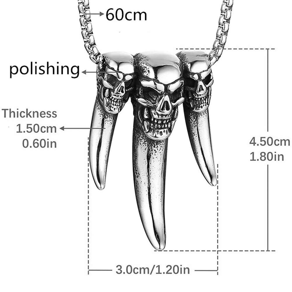 2024 New Fashion Skull Head Indian Teeth Pendant Trendy Necklace With Stainless Steel Chain For Men Antique Silver Color Bijoux Jewelry Accessories Wh
