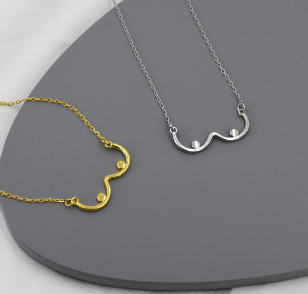10PCS Female Sexy Breast Lactation Chain Necklace Feminist Artistic Body Chest Stainless Steel Sea Wave Shape Pendant Charm Chain Choker for Women Gir