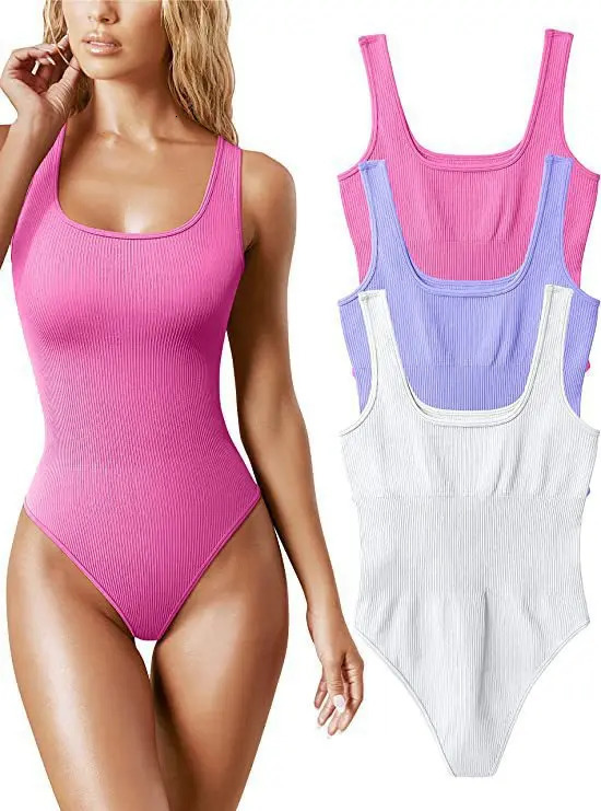 Seamless Bodysuit Shapewear Women Square Neck Tummy Control Thong Body Shaper Sexy Ribbed Tank Tops Slimming Jumpsuit 240220
