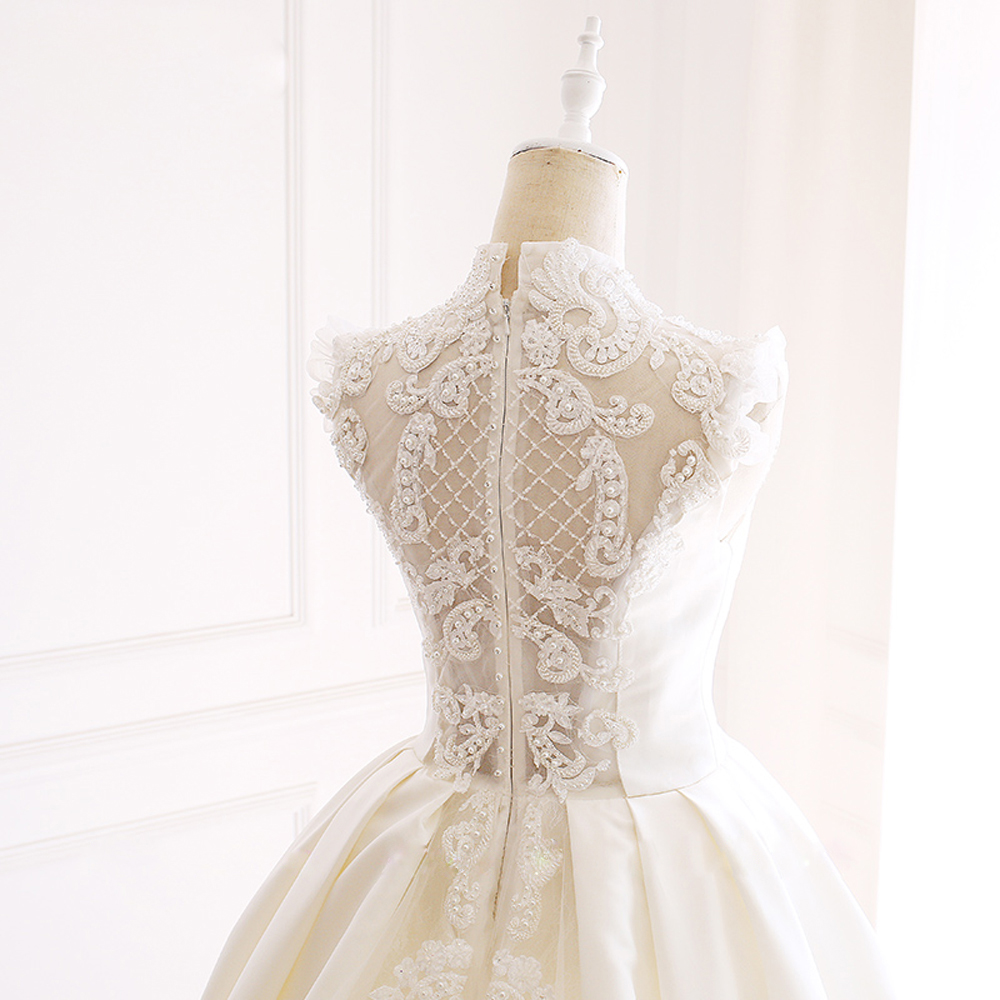 Alonlivn Classic Hollow Beading Pearls High Collar A-Line Wedding Dress Sleeveless Embroidery Lace Bridal Gowns Can Be customized