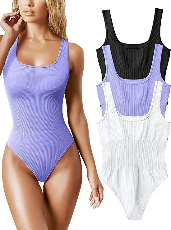 Seamless Bodysuit Shapewear Women Square Neck Tummy Control Thong Body Shaper Sexy Ribbed Tank Tops Slimming Jumpsuit 240220