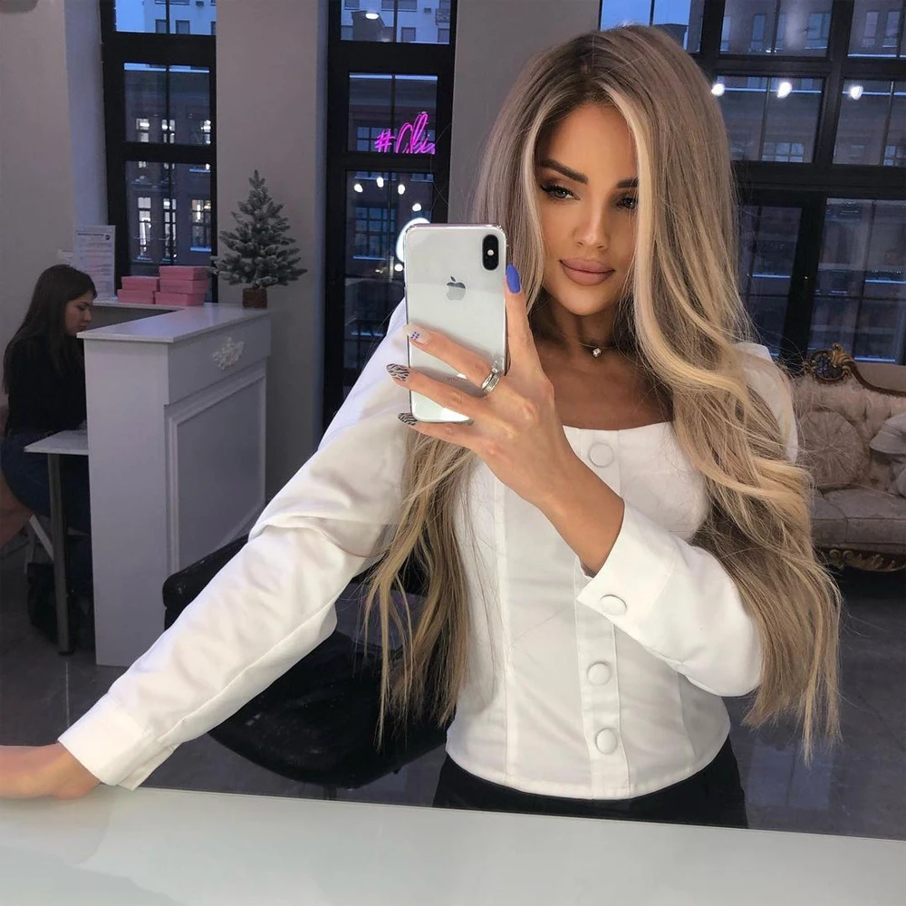 Free shipping Ash Blonde HD Highlights Full Human Hair Wigs Dark Roots e Brazilian Slight Wavy Lace Front Wig Preplucked